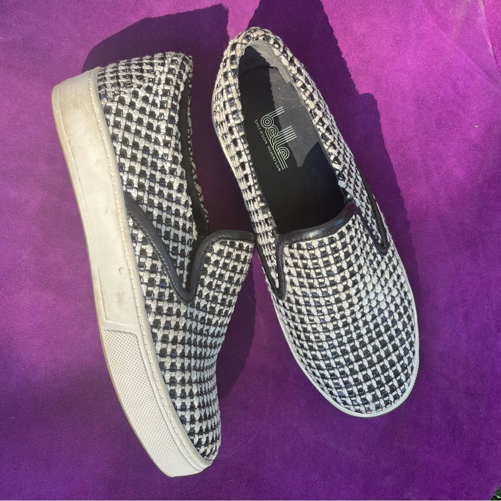 Belle by Sigerson Morrison sz 37 white/black tweed, leather flat sneaker shoes